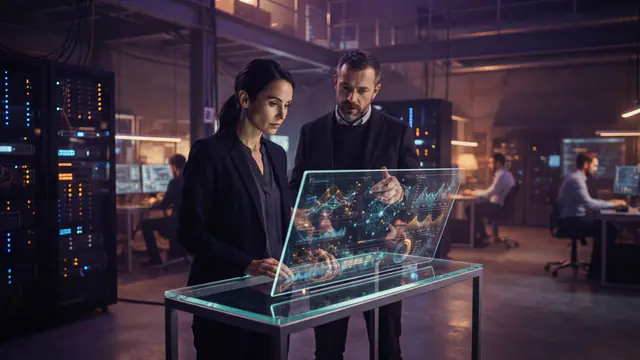 Cybersecurity researchers analyzing autonomous system evaluations in a high-tech laboratory