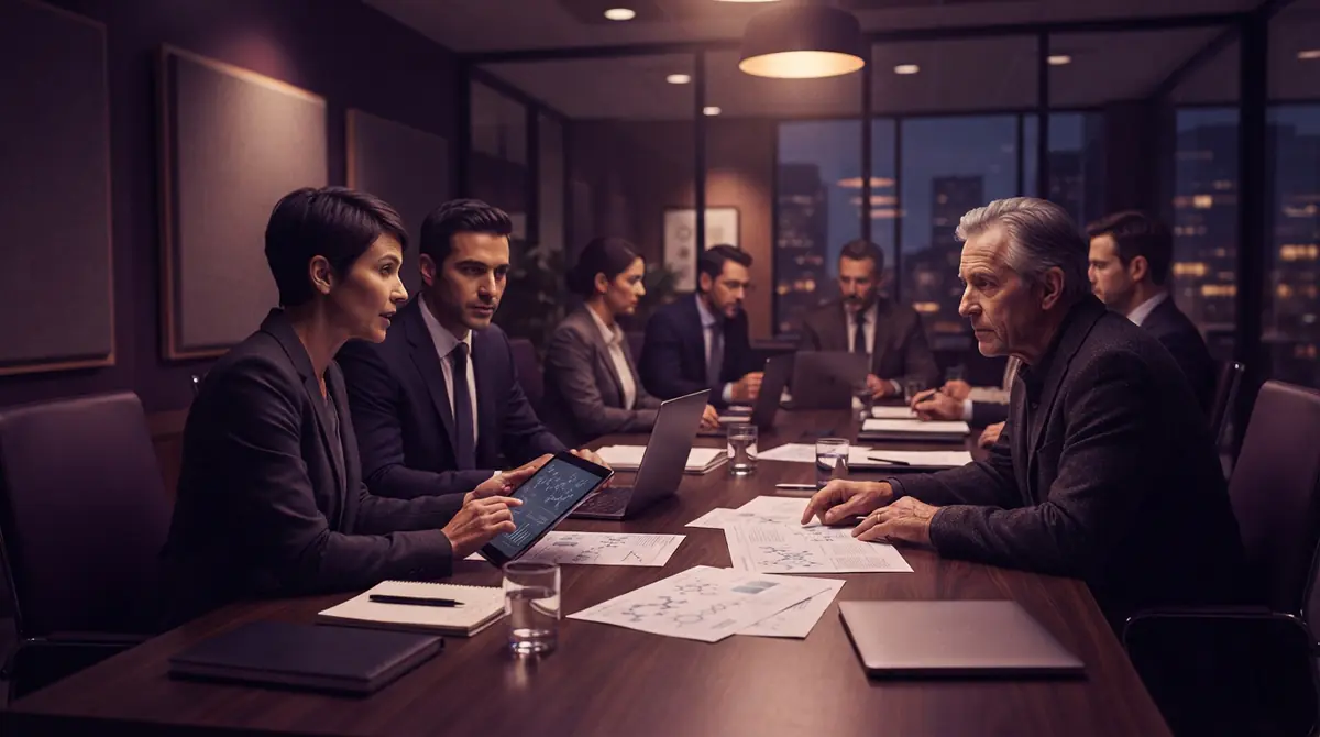 Government officials and scientific researchers discussing biological security strategies in a briefing room
